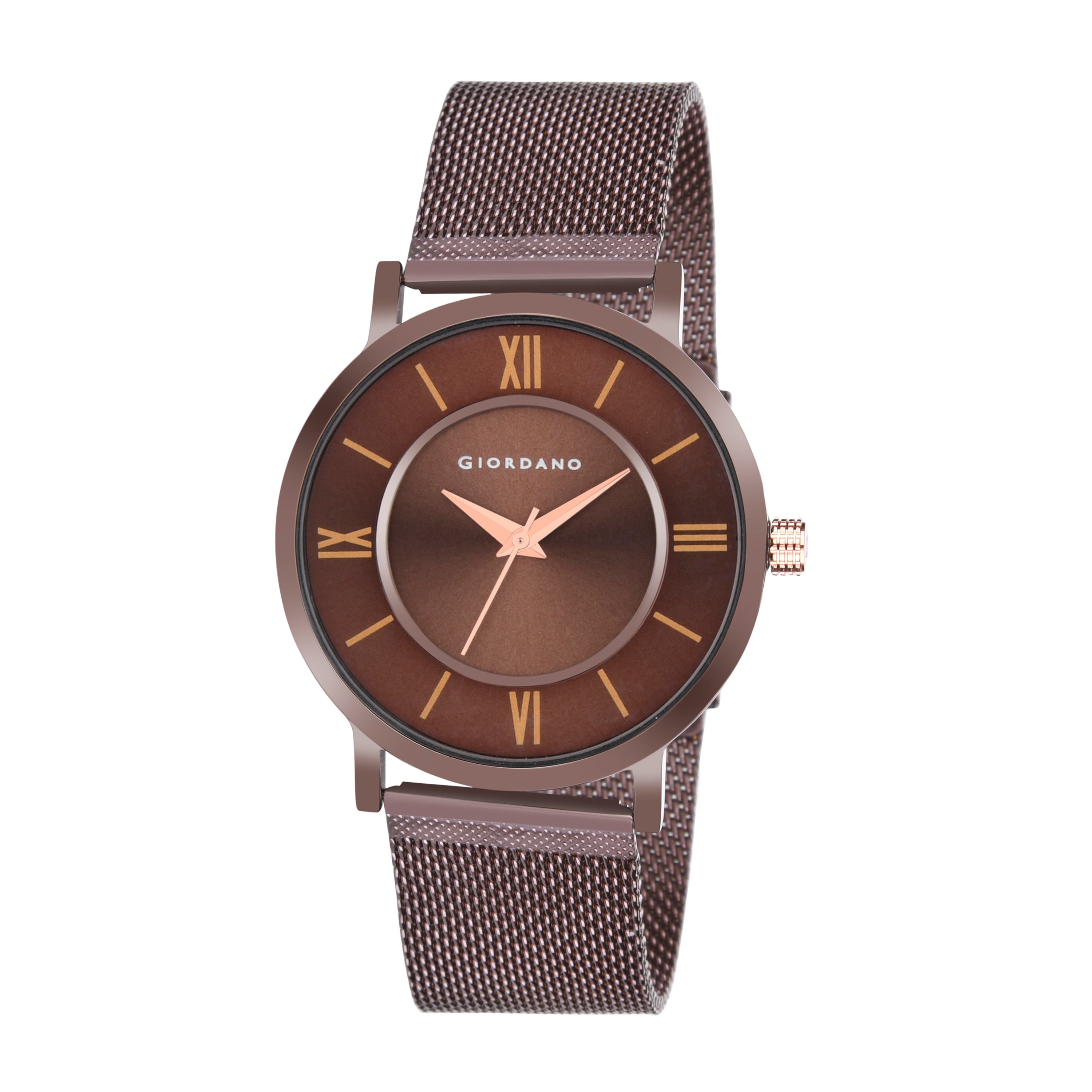Giordano Rose Gold  Analog Stylish Watch for Couple with Stylish dial with Roman Indicess and mesh Metal Strap GD-1172-SETA-55