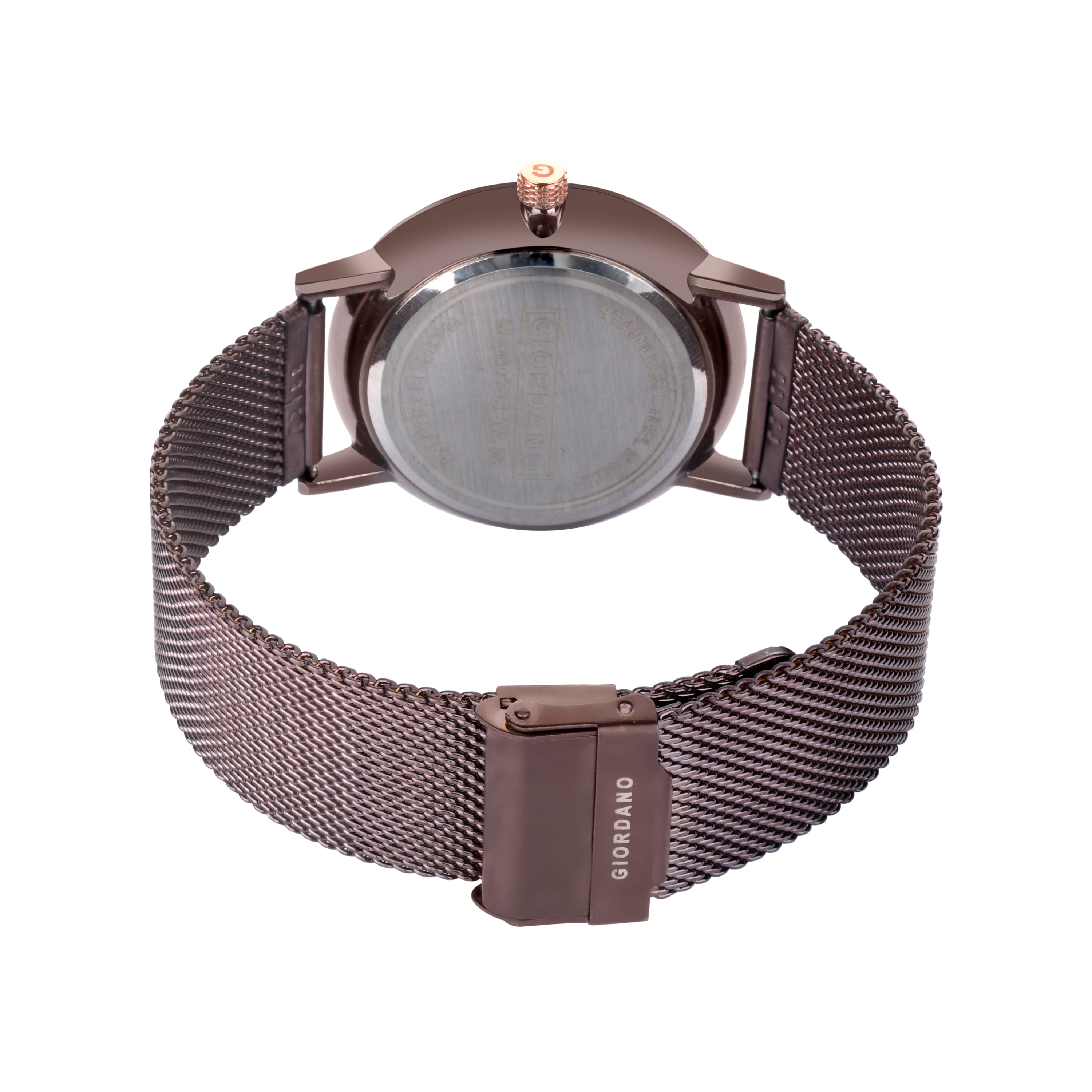 Giordano Rose Gold  Analog Stylish Watch for Couple with Stylish dial with Roman Indicess and mesh Metal Strap GD-1172-SETA-55