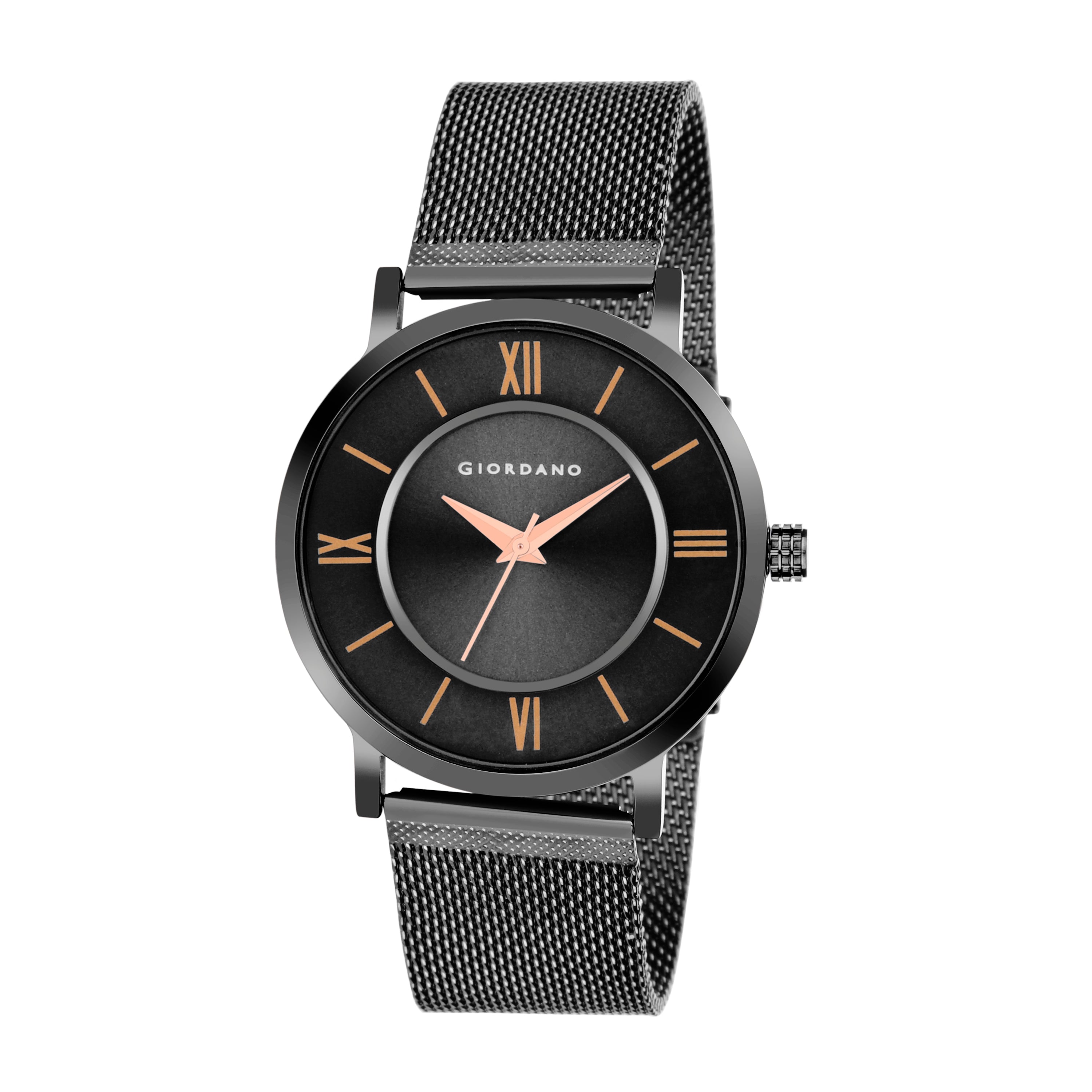 Giordano Rose Gold  Analog Stylish Watch for Couple with Stylish dial with Roman Indicess and mesh Metal Strap GD-1172-SETA-66