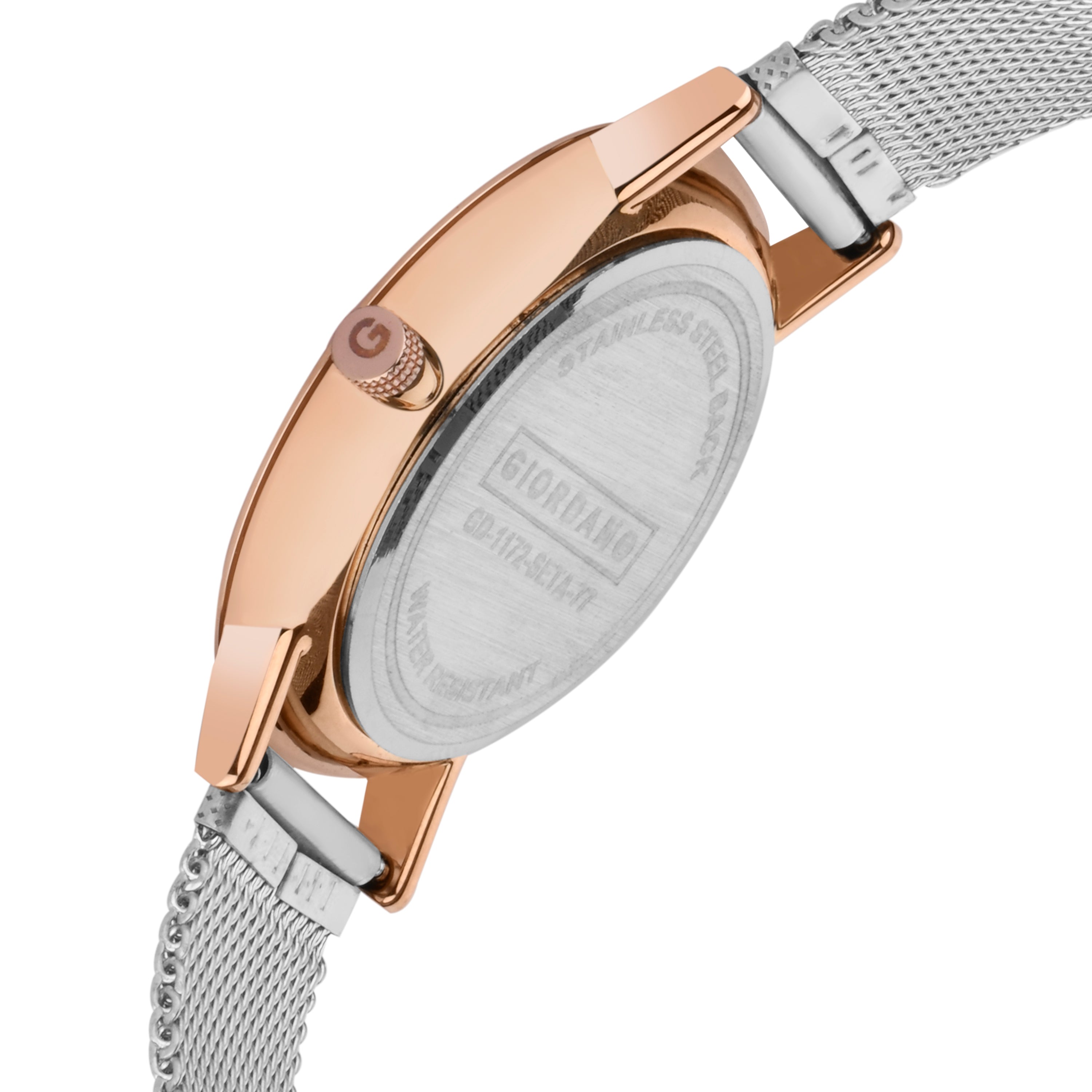 Giordano Rose Gold  Analog Stylish Watch for Couple with Stylish dial with Roman Indicess and mesh Metal Strap GD-1172-SETA-77