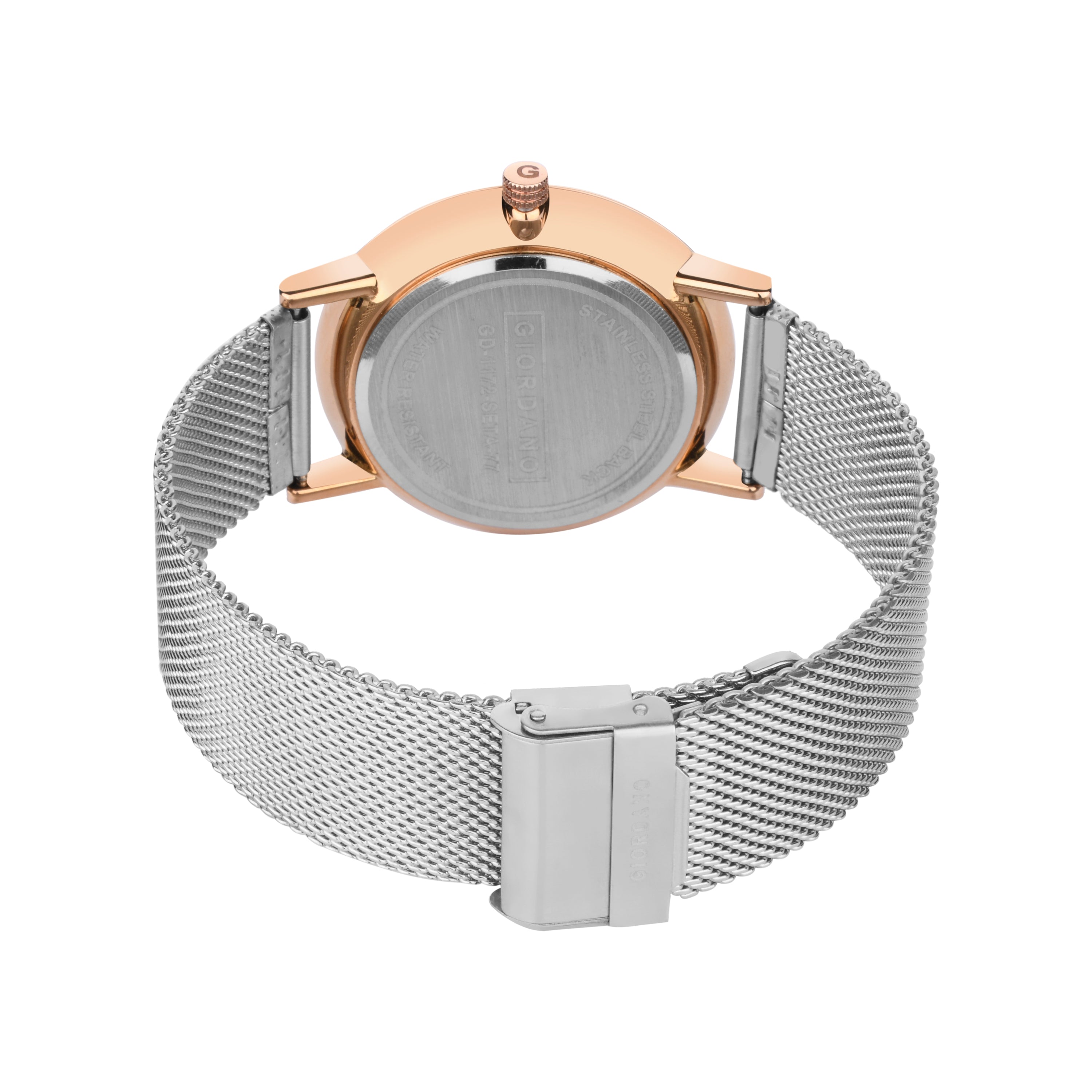 Giordano Rose Gold  Analog Stylish Watch for Couple with Stylish dial with Roman Indicess and mesh Metal Strap GD-1172-SETA-77