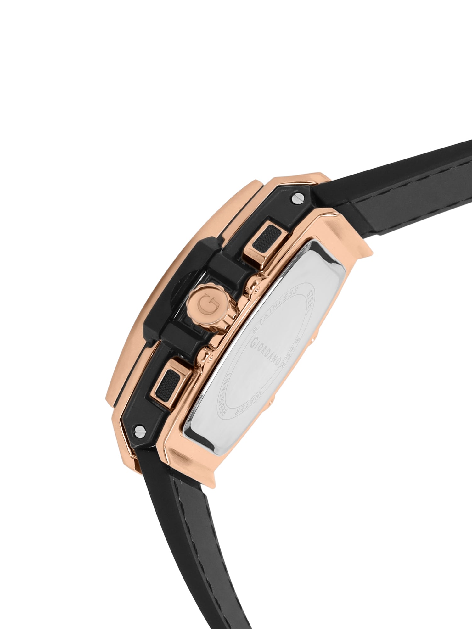 जिओडैनो टर्मिनेटर पुरुषों की रोज़ गोल्ड लेदर मल्टीफंक्शन वॉच - डे, डेट और 24-घंटे सब-डायल के साथ | पुरुषों के लिए वाटर रेसिस्टेंट स्क्वायर डायल यूनिक डिज़ाइन रिस्ट वॉच | GZ-50098-02