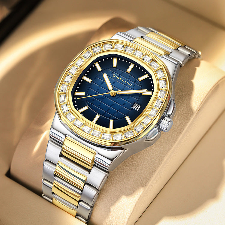 Giordano Luxury Watch for men with Textured Dial, Crystal Bezel, Date Display and stainless Steel strap GZ-50137-33