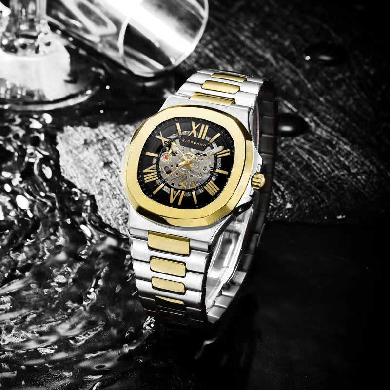 Giordano Dual-Tone Skeleton Automatic Stainless Steel Watch for