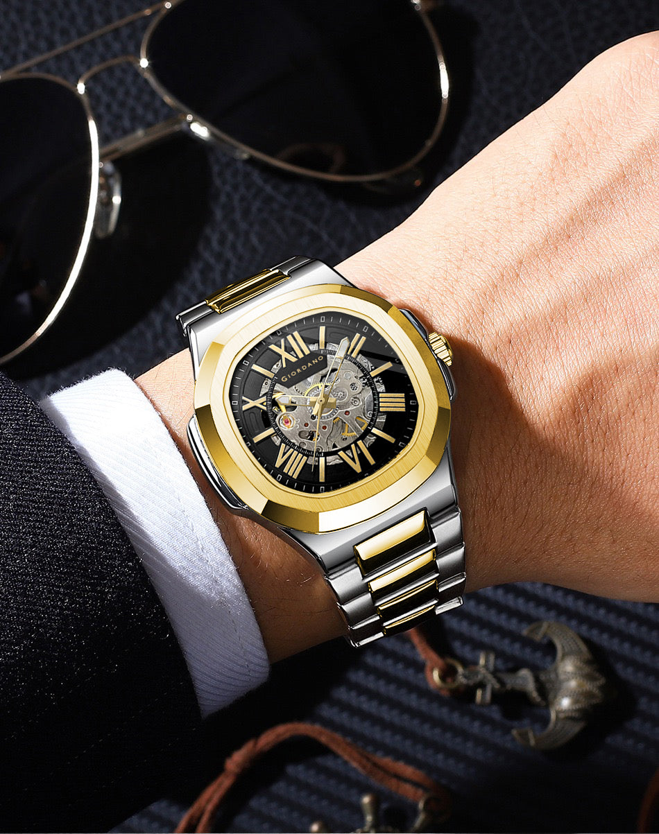 Giordano Dual-Tone Skeleton Automatic Stainless Steel Watch for Men with Luxurious Gold Accent Case | GZ-50114-11
