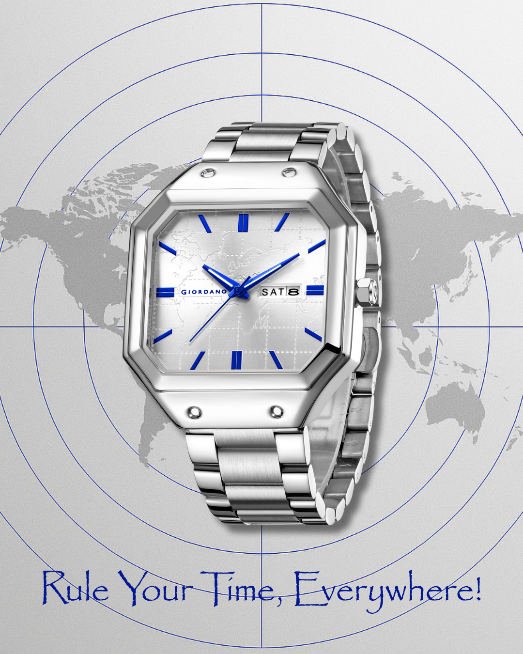 Giordano Premium  watch for men – Unique Octagone Case, Stainless Steel Band with Day & Date Display-GZ-50126-22