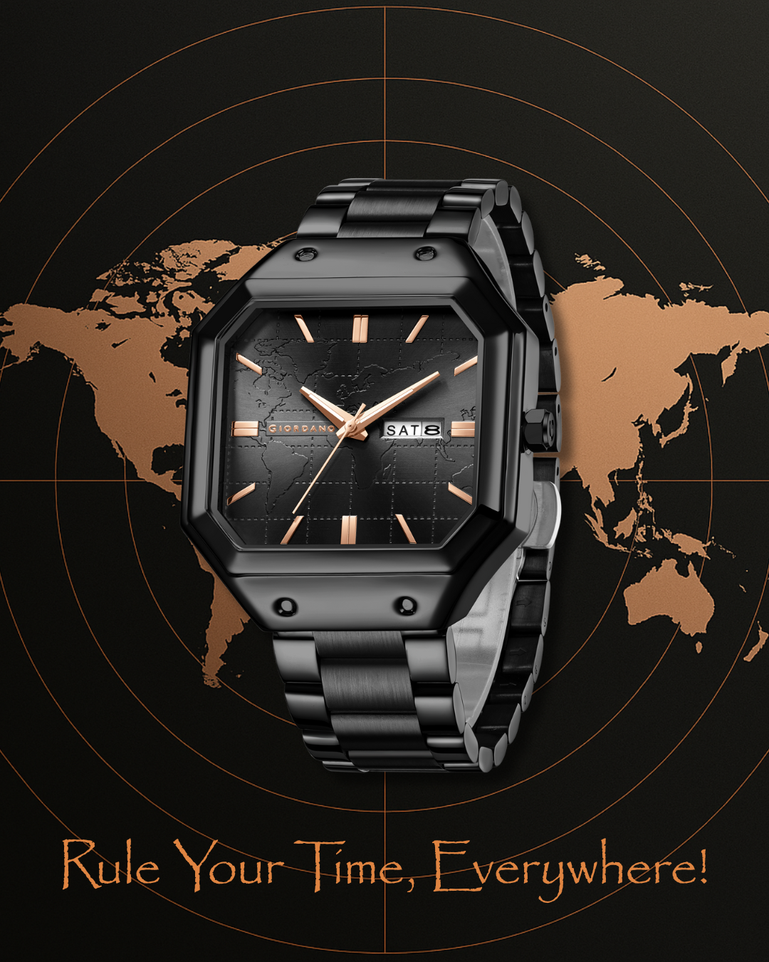 Giordano Premium  watch for men – Unique Octagone Case, Stainless Steel Band with Day & Date Display-GZ-50126-11