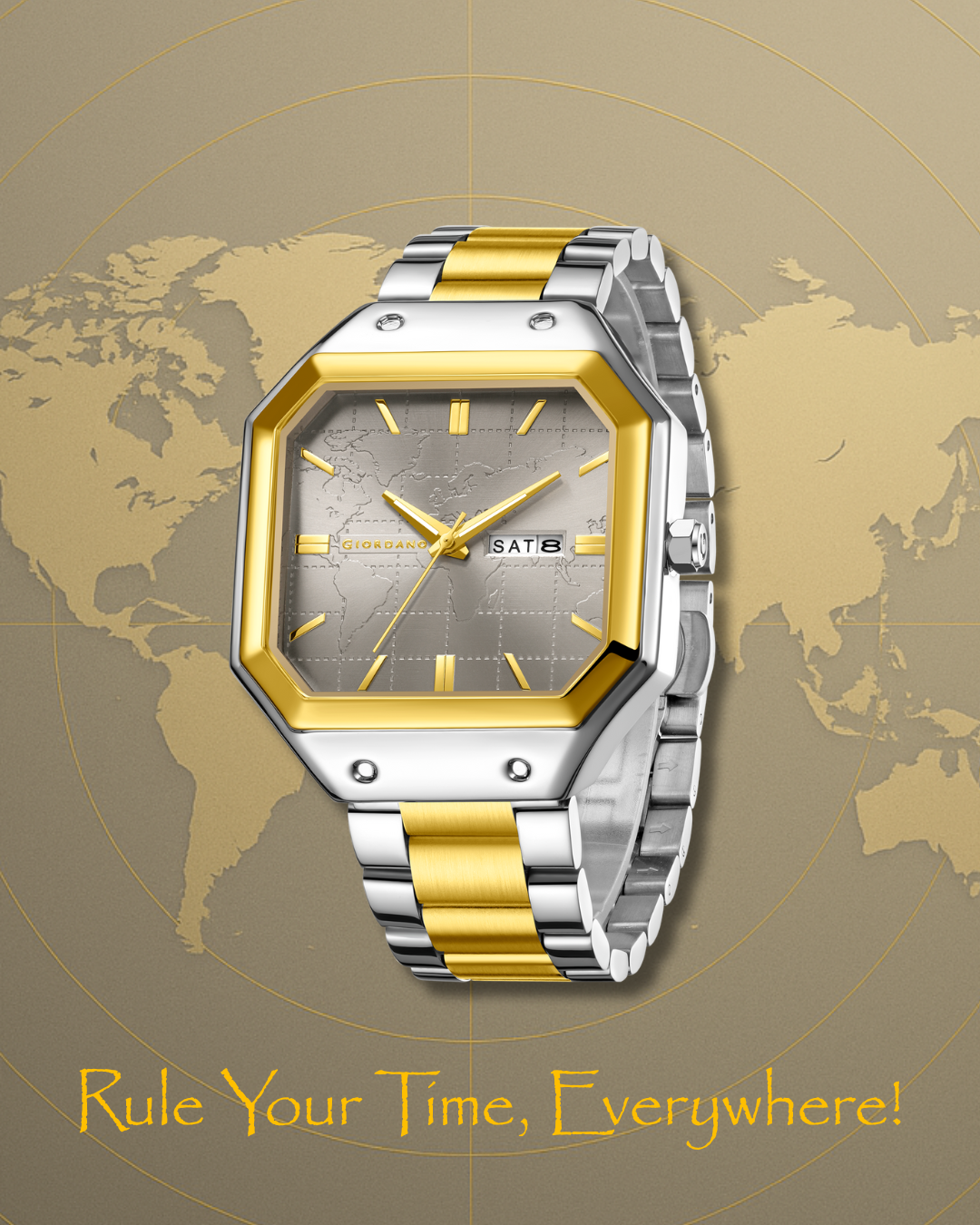 Giordano Premium  watch for men – Unique Octagone Case, Stainless Steel Band with Day & Date Display-GZ-50126-33