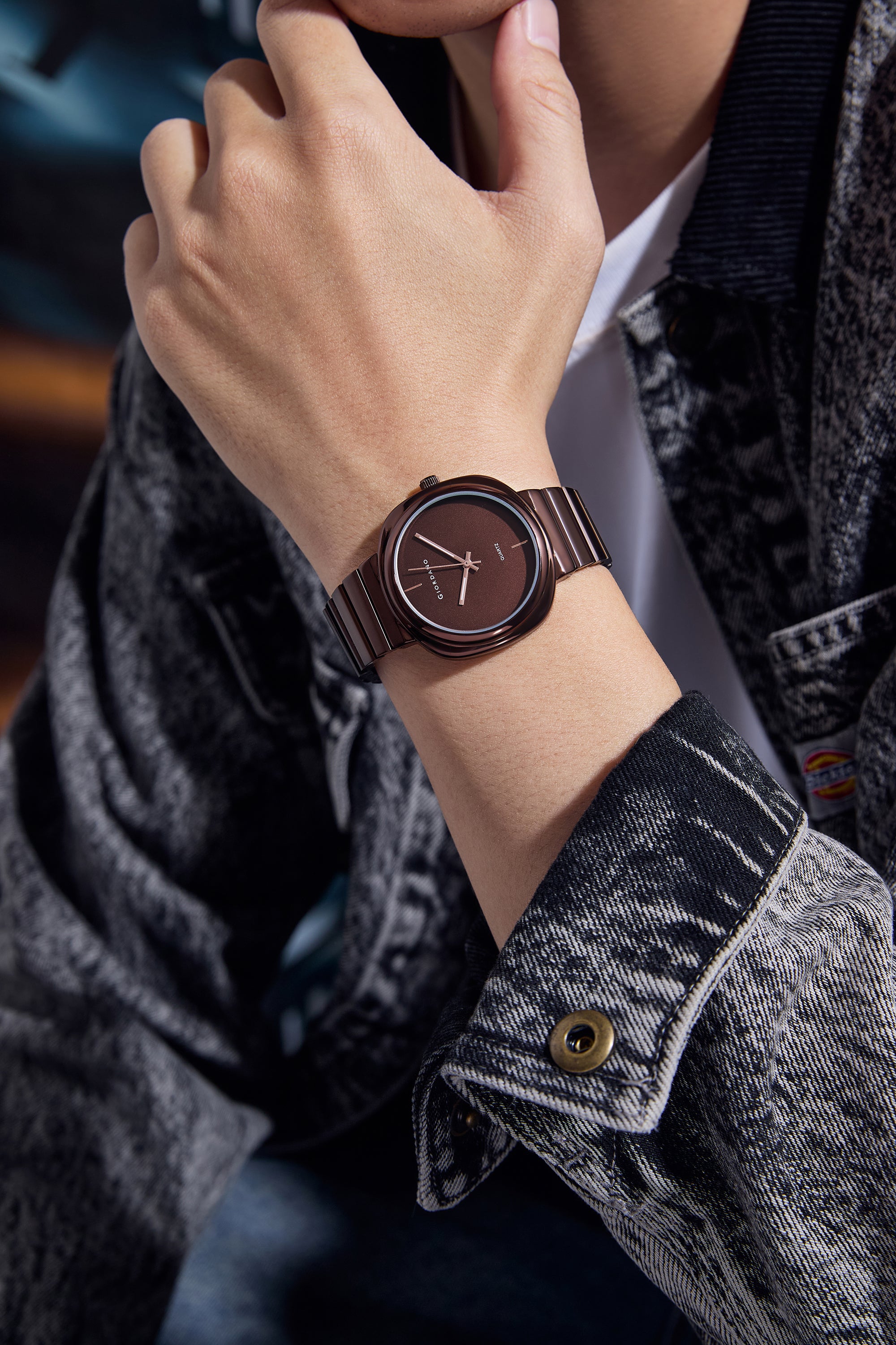 Giordano Analog Quartz Watch for Men with Brown Round Dial, Baton Hour Markers and Brown Stainless Steel Expansion Bracelet Strap - GZ-50233-66