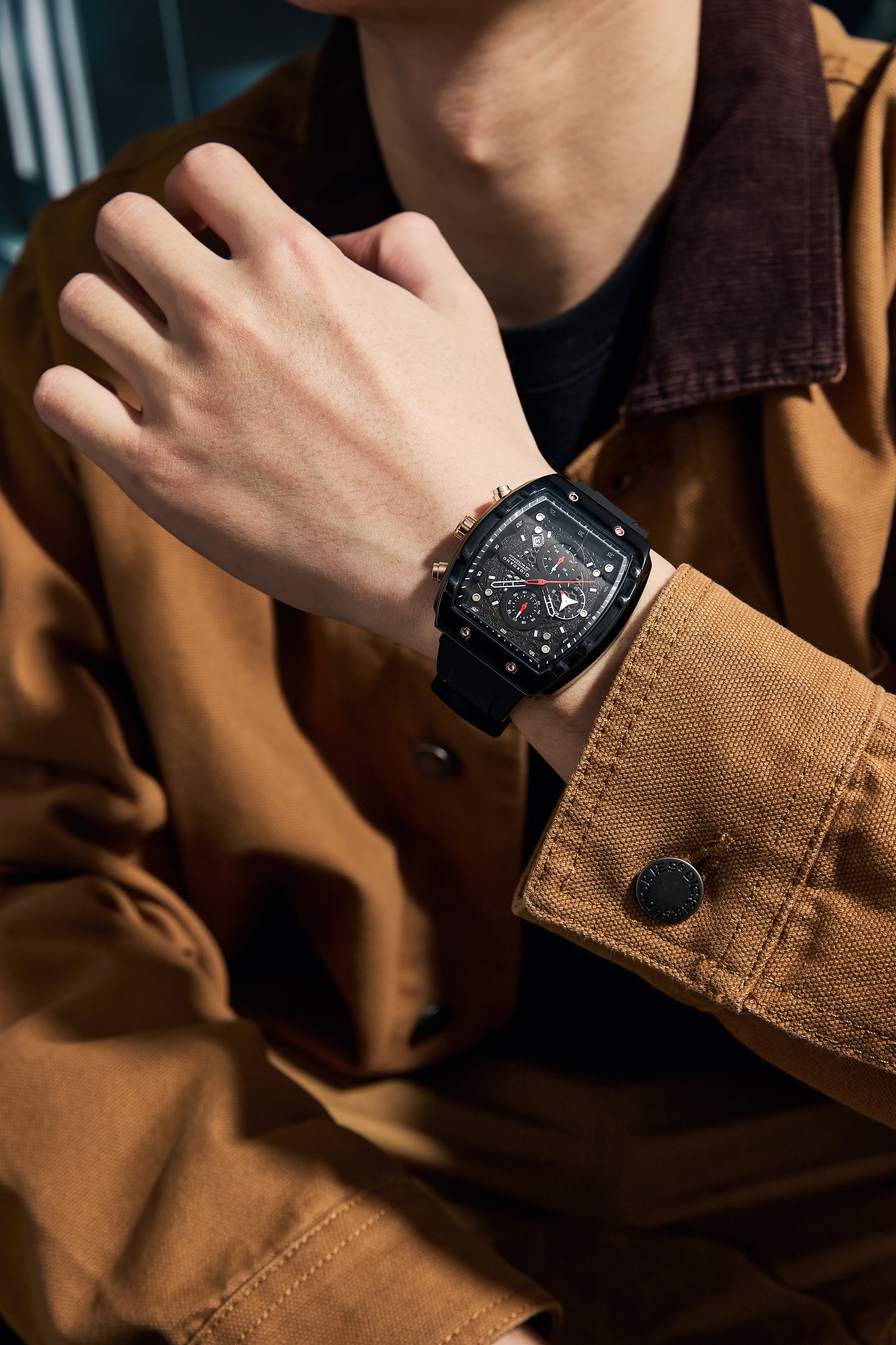 Giordano Black  Square Dial Multifuncational Watch for Men with Stylish Design, Waterproof, Date Display & Silicone Strap GZ-50123-01