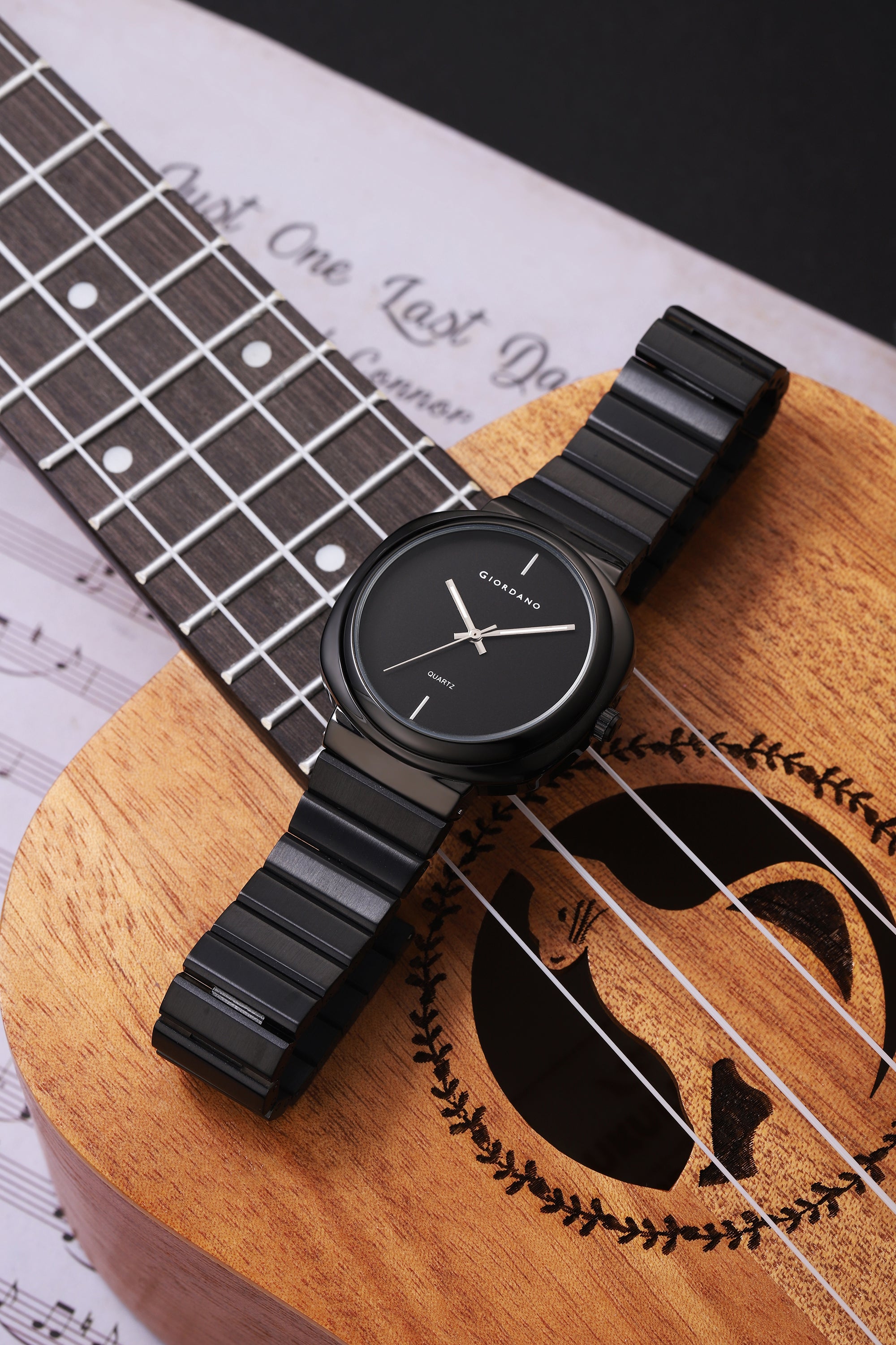 Giordano Analog Quartz Watch for Men with Black Round Dial, Baton Hour Markers and Black Stainless Steel Expansion Bracelet Strap - GZ-50233-11
