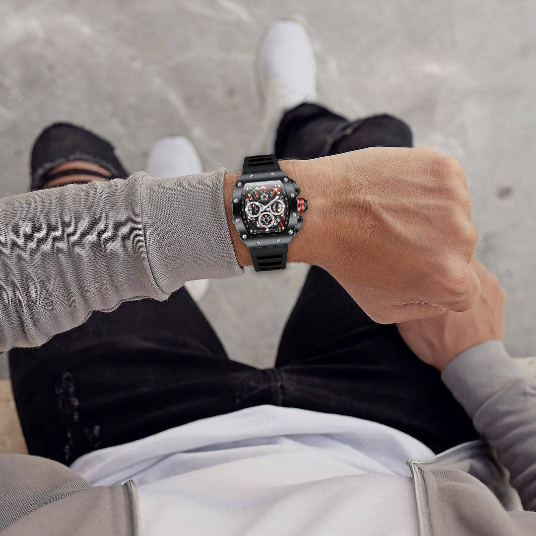 Giordano SPYDER Multifunction Watch - with Day, Date, and 24-Hour Sub-Dials | Water Resistant Square dial Unique Design Wrist Watch for Man | Best Gift for Males - GZ-50120-01