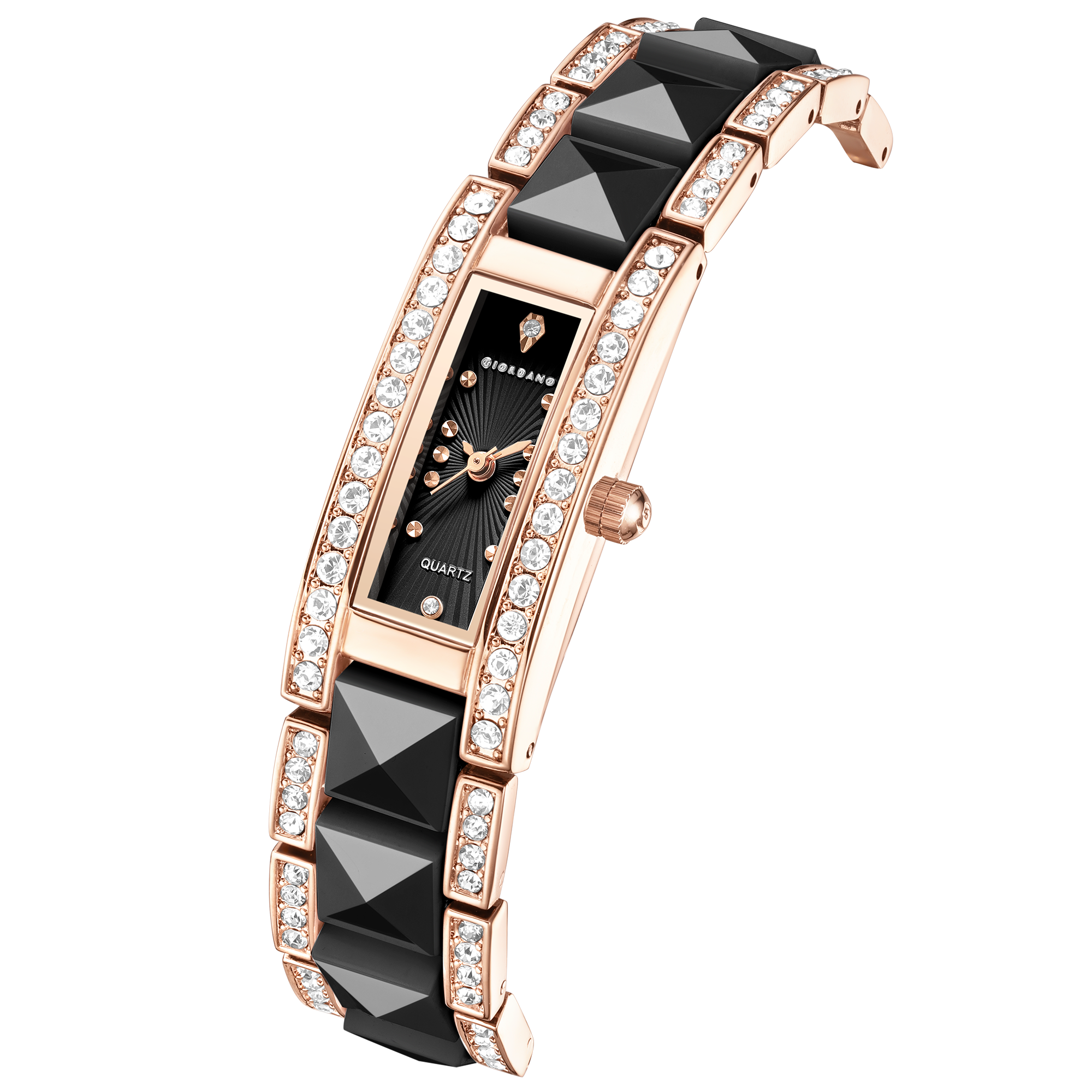 Giordano Luxury Crystal Studded Bracelet Watch for Women -  Elegant Rectangular Dial, Quartz Movement and stainless steel strap | GZ-60104-11