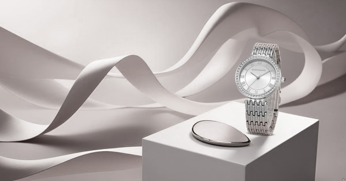 Giordano Eleganza Collection Watch for Women with Stainless Steel Strap and Crystal Embellished Bezel, Roman Numerals-A2083-77