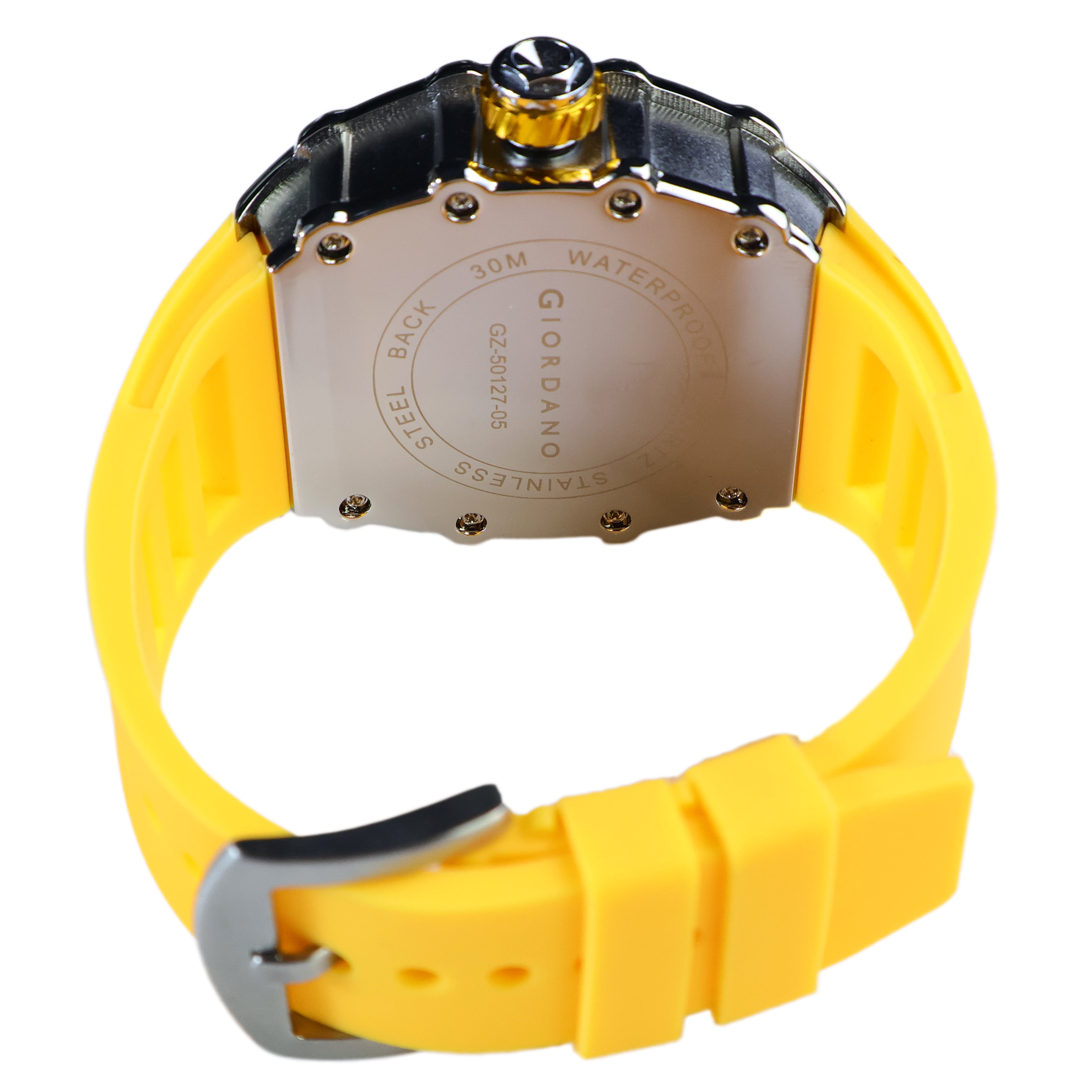 Giordano Analog Watch for Men - Skeleton-Style Dial | Brushed Steel Case with Silicone Strap | GZ-50127-05