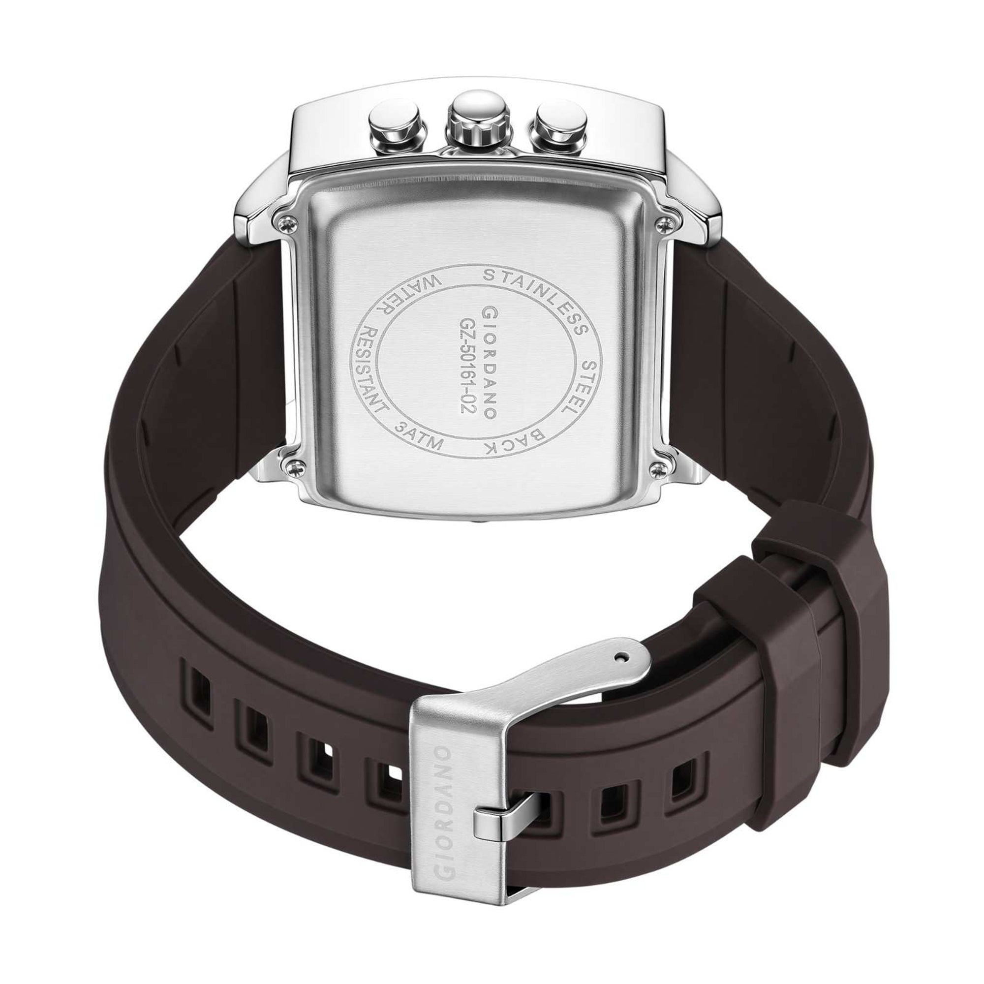 Giordano Square Hybrid Analog-Digital Watch for Men – Triple Time Zone Display with Quartz Precision & Durable Sport Grade Silicone Strap GZ-50161-02