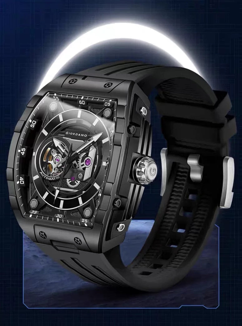 Giordano Automatic Mechanical Self-Winding Men's Analog Watch 46mm Silicone Strap 30M Water-Resistant Stylish Gift for Men | GZ-50119-01