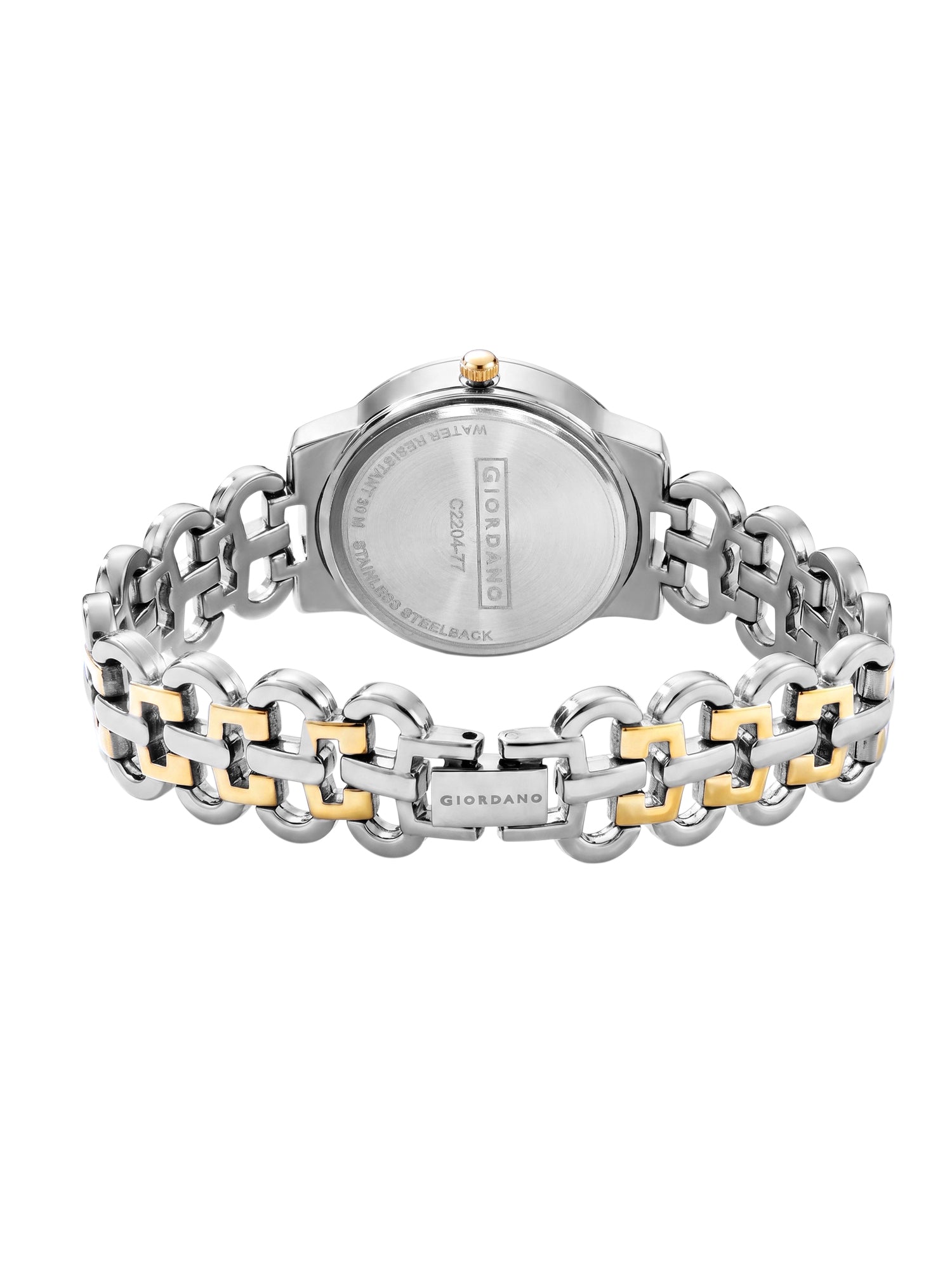 Giordano Analog Quartz Watch for Women with White Textured Round Dial, Crystal Hour Markers & Gold and Silver Two-Tone Stainless Steel Bracelet Strap - C2204-77