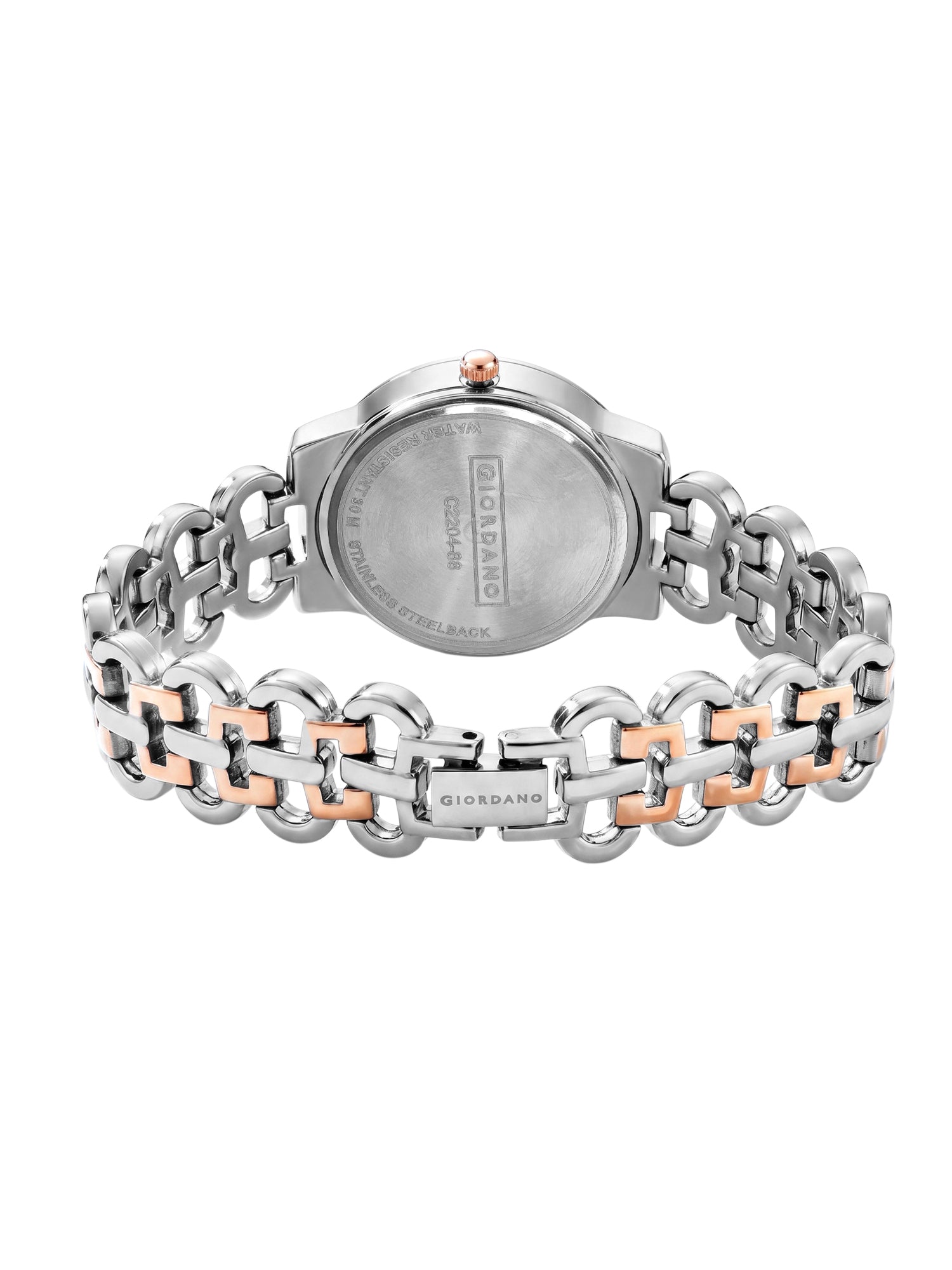 Giordano Analog Quartz Watch for Women with Blue Textured Round Dial, Crystal Hour Markers & Rose Gold and Silver Two-Tone Stainless Steel Bracelet Strap - C2204-88