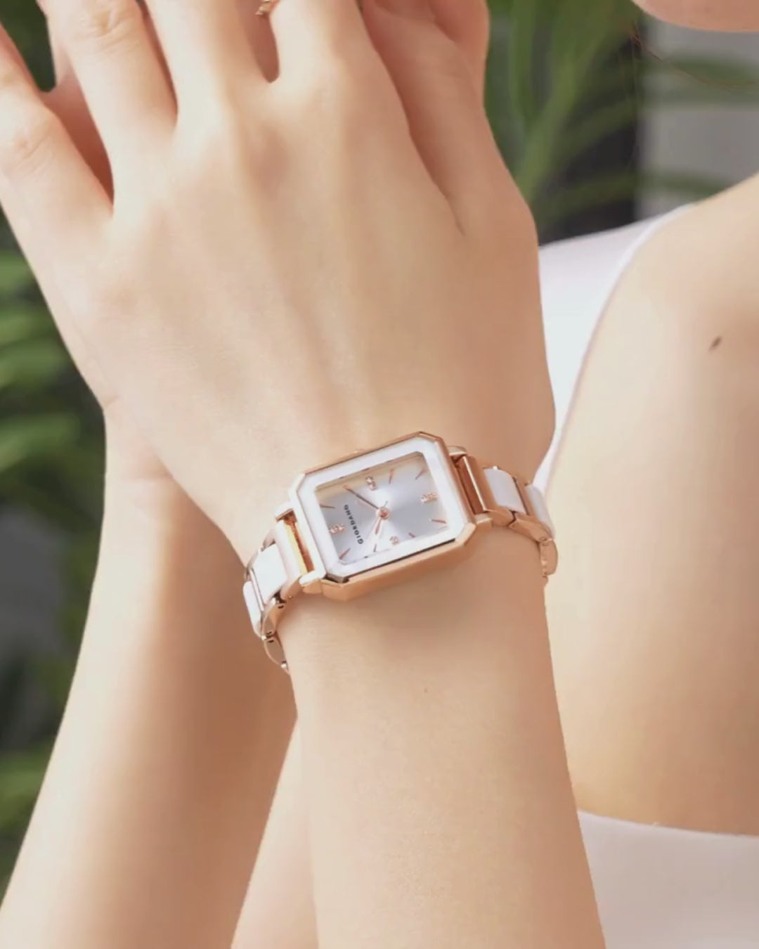 Giordano Classic  Rectangular Dial Watch for women with Crystal Markers and dual tone stainless steel Strap GZ-60101-33