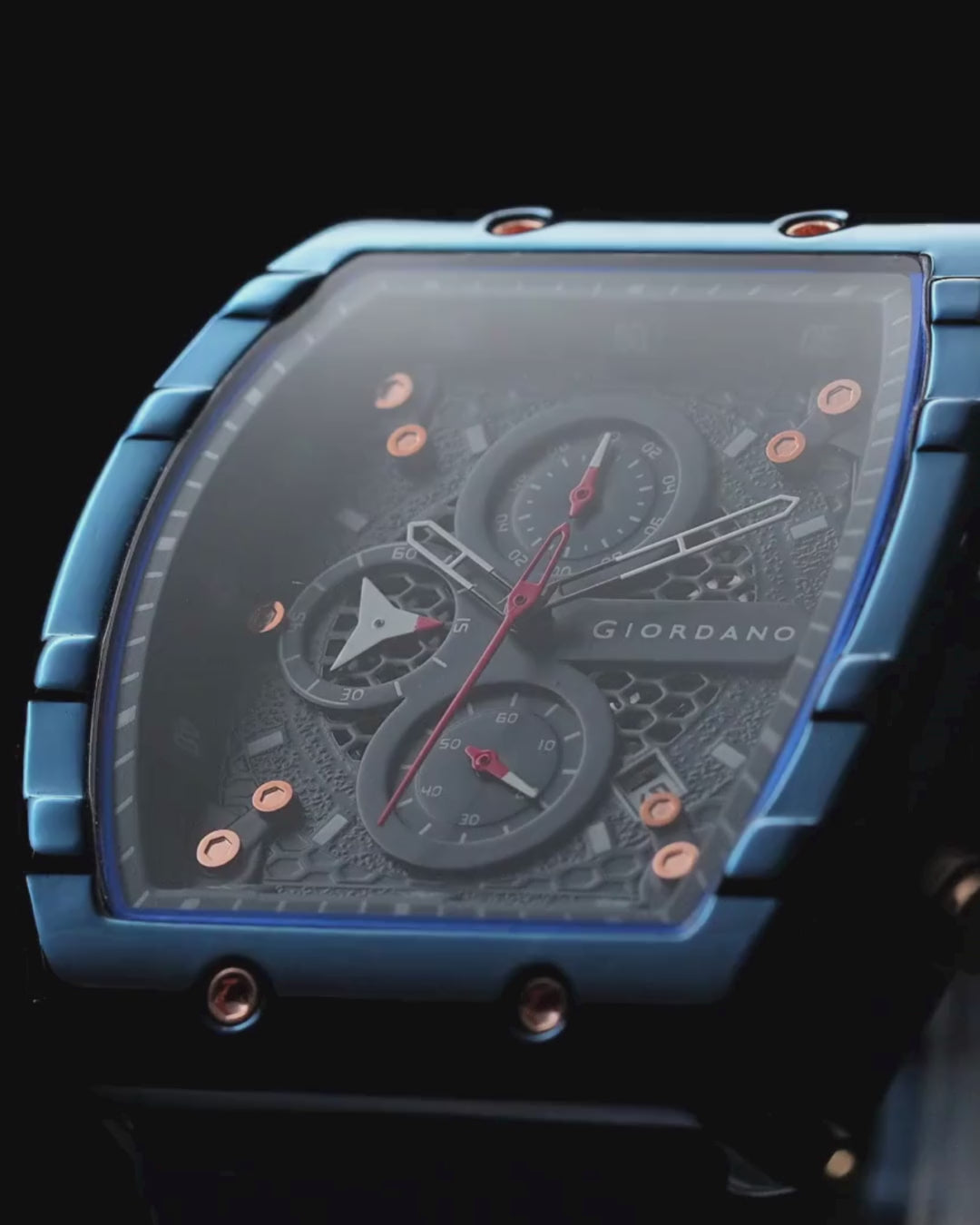 Giordano Blue Square Dial Multifuncational Watch for Men with Stylish Design, Waterproof, Date Display & Silicone Strap GZ-50123-04
