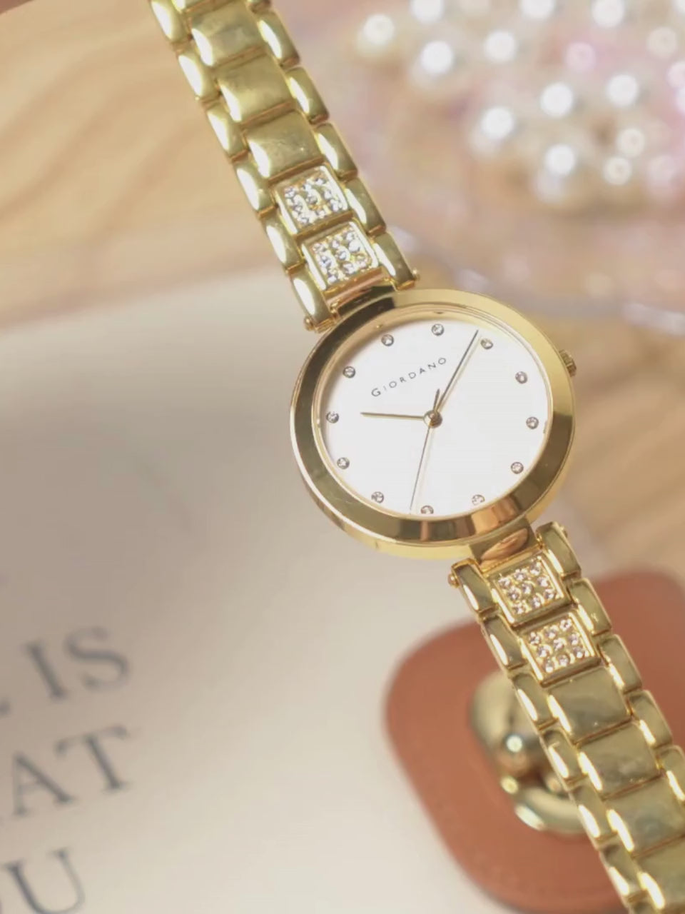 Giordano Eleganza Collection Analog Watch for Women with Crystal-Studded Strap & Diamond Indices - A2037-22